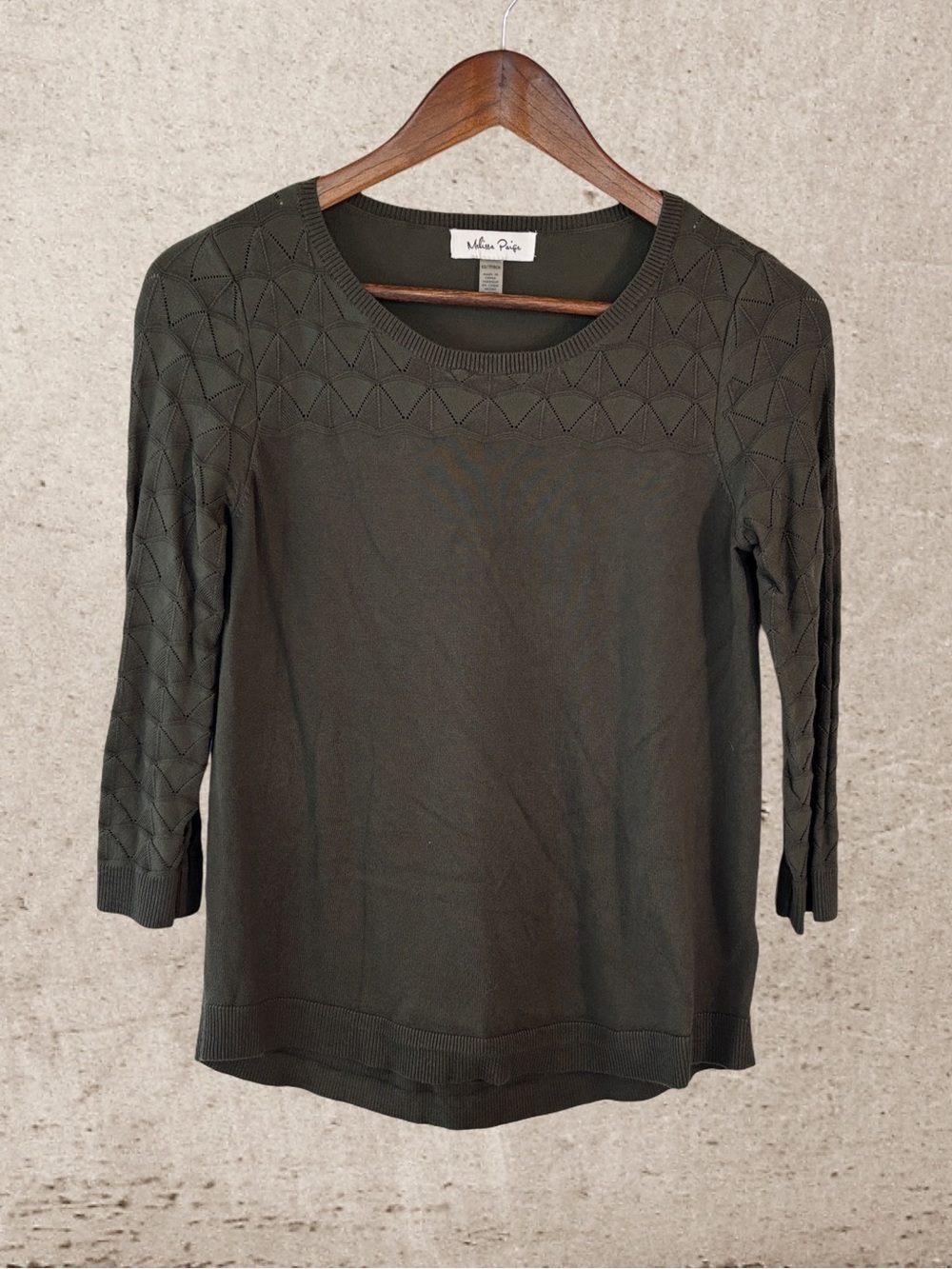 Melissa Paige Olive Green Diamond Yoke Knit Top